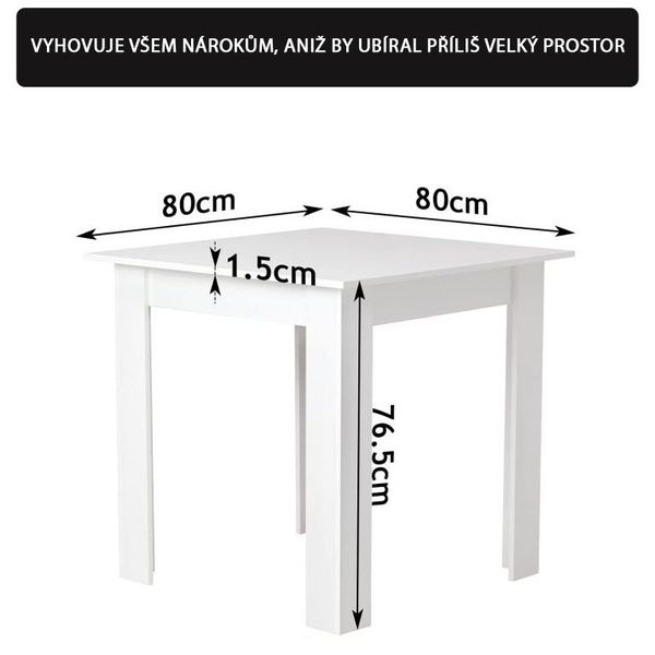 MIADOMODO jedálenský stôl pre 4 osoby, biely, 80x80x76,5 cm