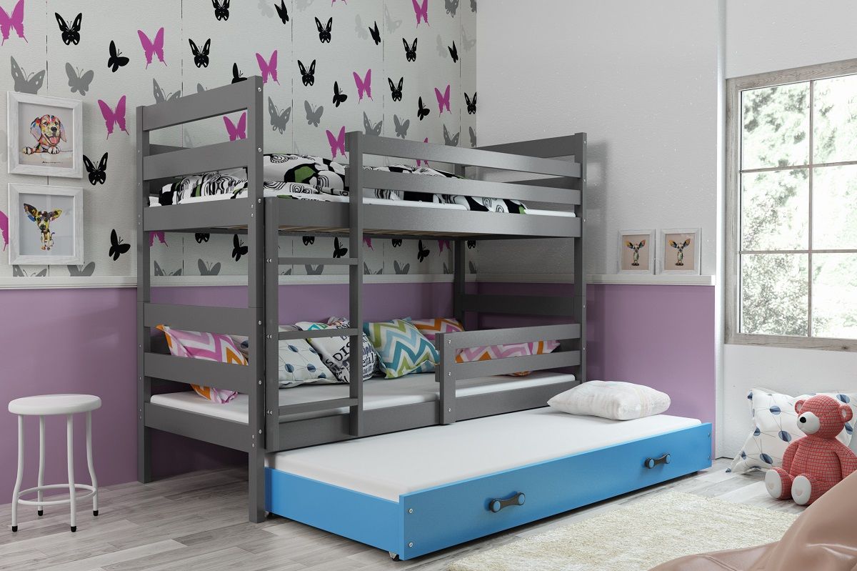 Poschodová posteľ s prístelkou ERIK 3 - 160x80cm - Grafitová - Modrá