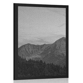 Plagát západ slnka na horách v čiernobielom prevedení - 60x90 black