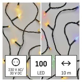 LED vianočná reťaz 2v1, 10 m, vonkajšia aj vnútorná, teplá biela/multicolor, programy