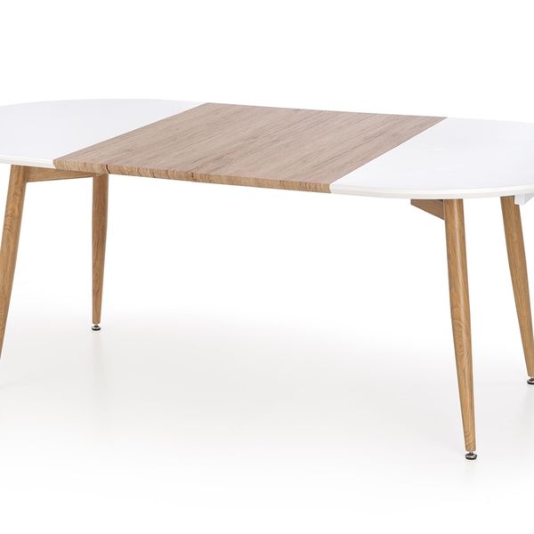 Oválny rozkladací jedálenský stôl Caliber - biela / dub san remo