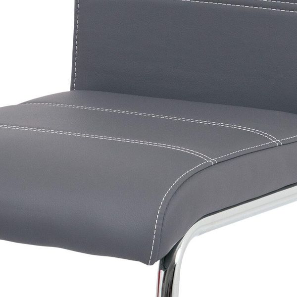 Autronic -  Jedálenská stoličky HC-481 GREY, ekokoža šedá, biele prešitie/nohy kov, chróm