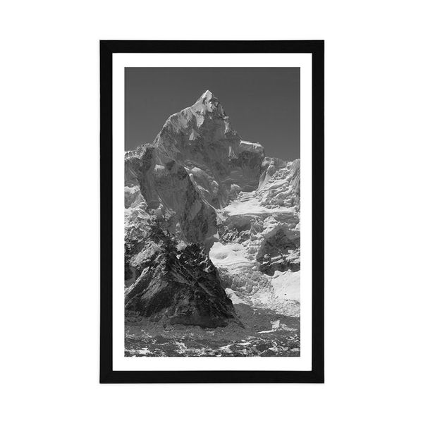 Plagát s paspartou nádherný vrchol hory v čiernobielom prevedení - 60x90 black