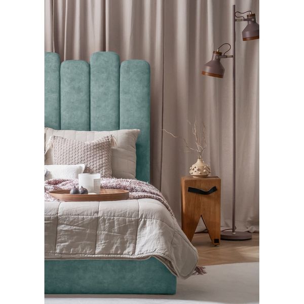 Tyrkysovomodrá čalúnená dvojlôžková posteľ s úložným priestorom s roštom 180x200 cm Dreamy Aurora – Miuform