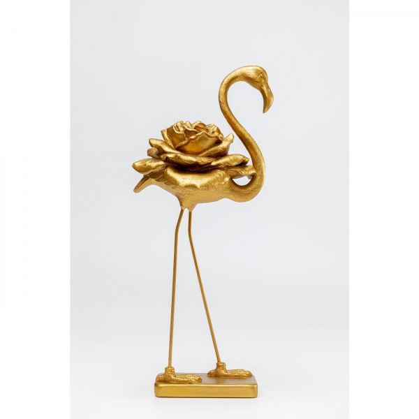 KARE Design Socha Plameňák s růží - zlatá, 63cm