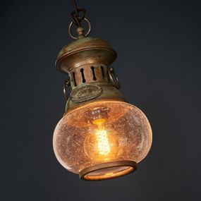 Moretti Luce Závesná lampa Vietor 1-plameňová, Obývacia izba / jedáleň, mosadz, sklo, E27, 75W
