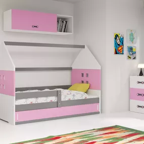 Domčeková posteľ DOMI 160x80cm - Grafitová - Ružová