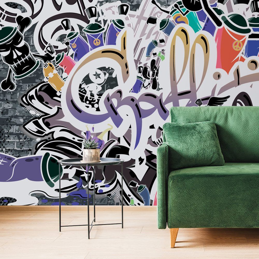 Samolepiaca tapeta trendy fialová graffiti stena - 450x300