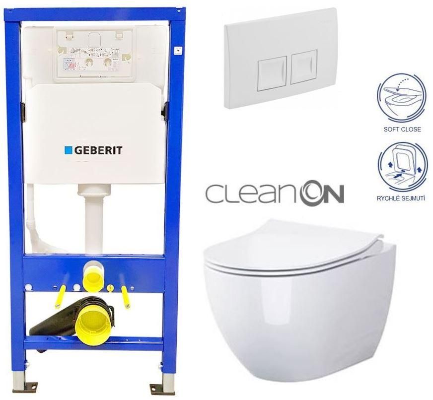 GEBERIT DuofixBasic s bielym tlačidlom DELTA50 + WC CERSANIT ZEN CLEANON + SEDADLO 458.103.00.1 50BI HA1