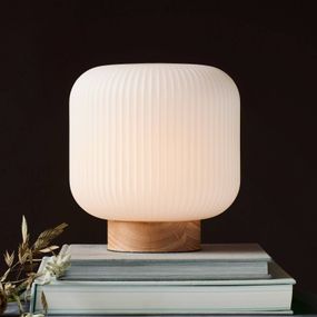 Nordlux Stolná lampa Milford tienidlo sklo podstavec drevo, Obývacia izba / jedáleň, sklo, drevo, E27, 40W, K: 21.7cm