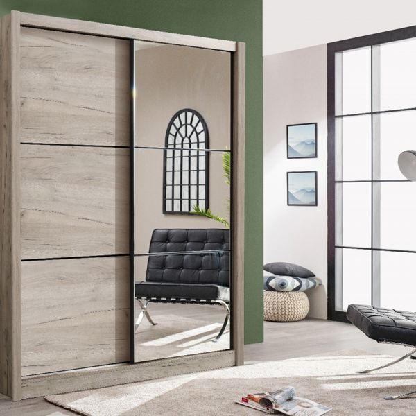 Šatníková skriňa s posuvnými dverami a zrkadlom debby 165 - dub sivý