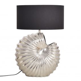 Estila Art deco dizajnová stolná lampa Alexa so striebornou podstavou a okrúhlym čiernym tienidlom 63cm