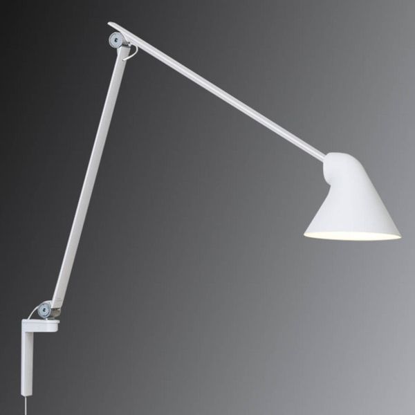 Louis Poulsen NJP LED lampa, dlhé rameno, biela, Obývacia izba / jedáleň, hliník, 10W, K: 60.5cm