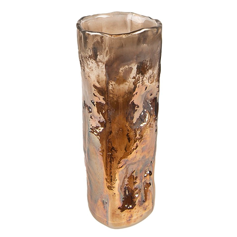 Hnedo-bronzová sklenená úzka váza - Ø 8*20 cm