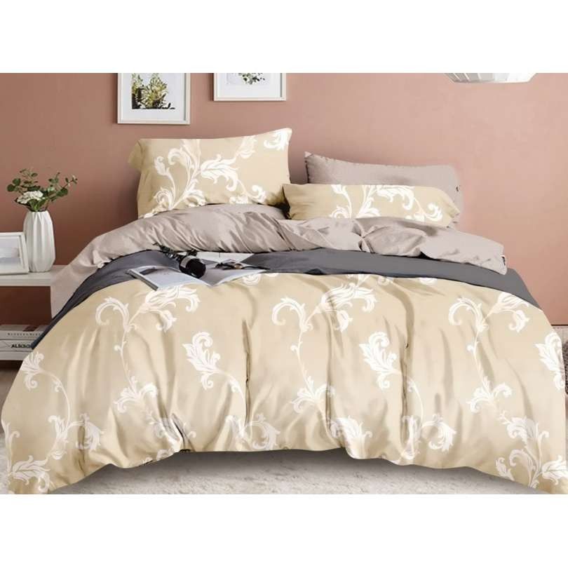 DomTextilu Béžové posteľné obliečky s bielym ornamentom 3 časti: 1ks 160 cmx200 + 2ks 70 cmx80 Béžová 38260-179968