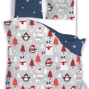 DomTextilu Bavlnené postelné vianočné obliečky s medvedíkom a tučniakom 48596-222009
