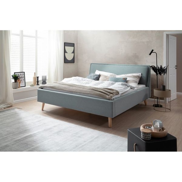 Modrosivá čalúnená dvojlôžková posteľ s úložným priestorom s roštom 180x200 cm Frieda – Meise Möbel