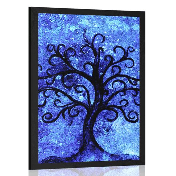 Plagát strom života na modrom pozadí - 30x45 black