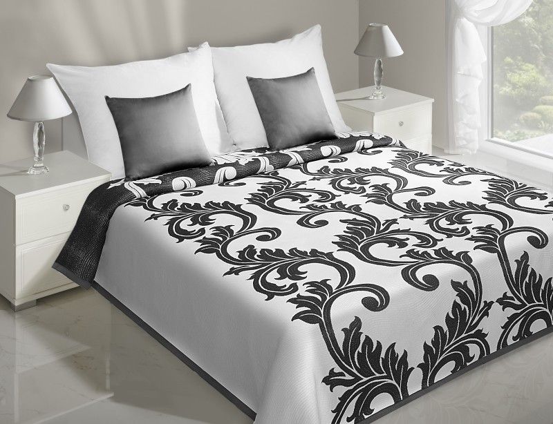 DomTextilu Prehoz na posteľ bielej farby s čiernym ornamentom Šírka: 230 cm | Dĺžka: 260 cm 4031-35098