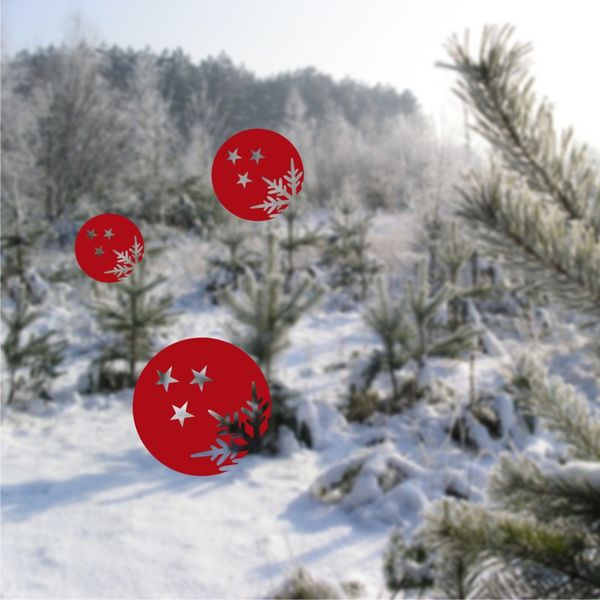 Pieris design Gule so snehovou vločkou a hviezdičkami - nálepky na okno červená
