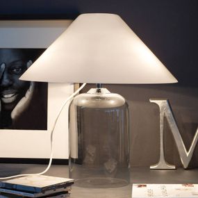 Vistosi Stolná lampa Alega s čírym skleneným podstavcom, Obývacia izba / jedáleň, textil, sklo, E14, 46W, K: 46cm