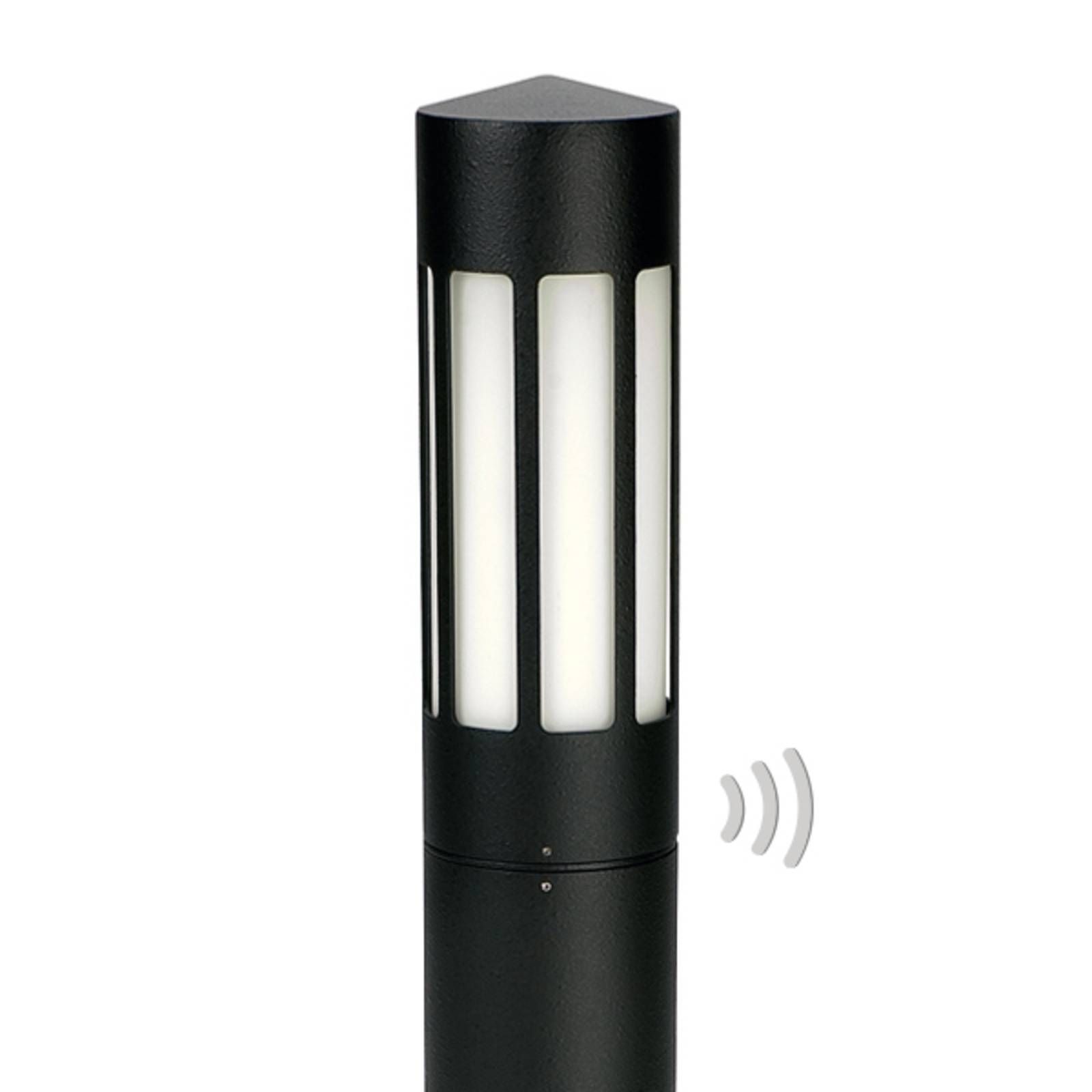 Albert Leuchten Čierne chodníkové svietidlo 256 detektor pohybu, hliníková zliatina, sklo, E27, 75W, K: 90cm