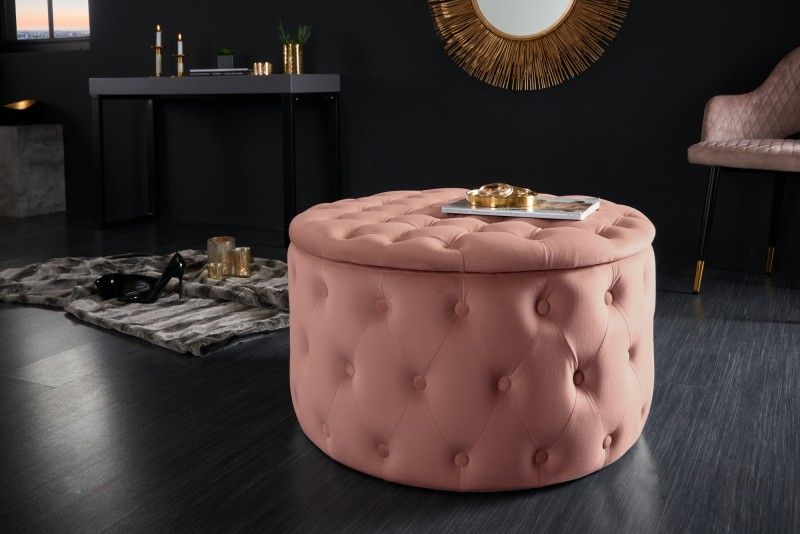 Estila Elegantná moderná taburetka do obývačky Modern Barock okrúhleho tvaru so staroružovým zamatovým poťahom 75cm