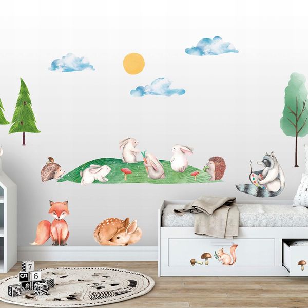DomTextilu Roztomilá detská nálepka na stenu so zvieratkami v prírode XXL  46727    