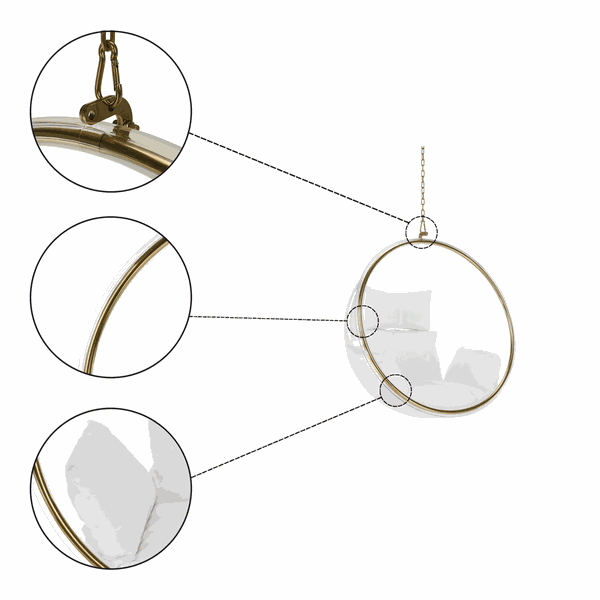 Závesné kreslo, transparentná/zlatá/biela, BUBBLE TYP 1