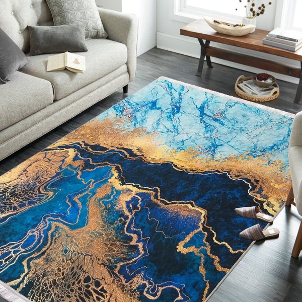 DomTextilu Protišmykový koberec v modrej farbe s abstraktným vzorom 55129-234535