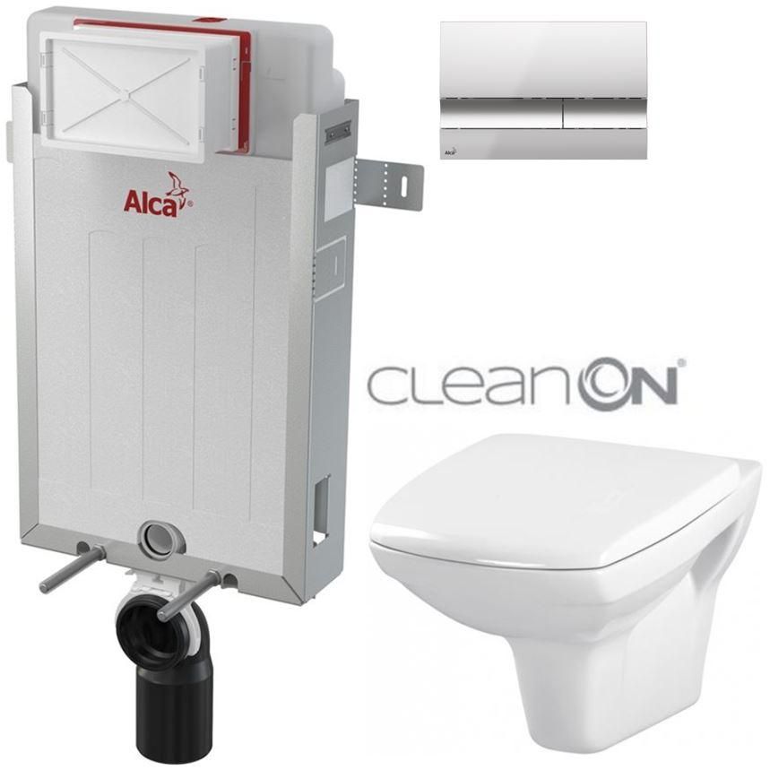 ALCADRAIN Renovmodul - predstenový inštalačný systém s chrómovým tlačidlom M1721 + WC CERSANIT CLEANON CARINA + SEDADLO AM115/1000 M1721 CA1