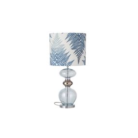 EBB & FLOW Futura stolná lampa Fern Leaves indigo, Obývacia izba / jedáleň, sklo, kov, ľan, E27, 25W, K: 67cm