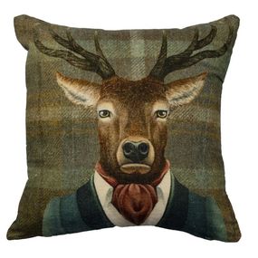 Károvaný zamatový vankúš s jeleňom Preppy Deer - 45*45*19cm