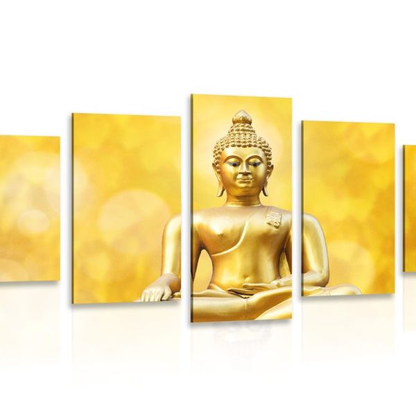 5-dielny obraz zlatá socha Budhu