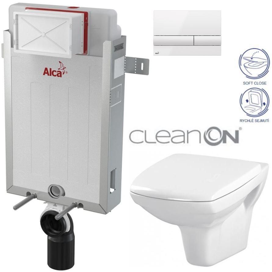 ALCADRAIN Renovmodul - predstenový inštalačný systém s bielym tlačidlom M1710 + WC CERSANIT CLEANON CARINA + SEDADLO AM115/1000 M1710 CA2