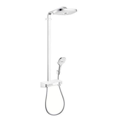 HansGrohe Raindance Select E - Sprchový set Showerpipe 300 s termostatom ShowerTablet Select, 3 prúdy, biela/chróm 27127400