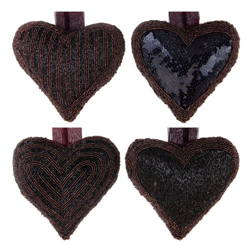 Dekorácia závesná - srdce z korálok 13x13 cm, čierno/fialové, mix/1ks