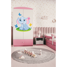 Dětská skříň Babydreams 90 cm slon s motýlky růžová