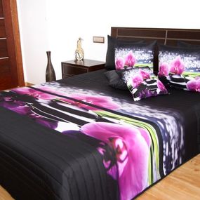 DomTextilu Prehozy na posteľ čiernej farby s 3D motívom orchideí Šírka: 220 cm | Dĺžka: 240 cm 3535-103393