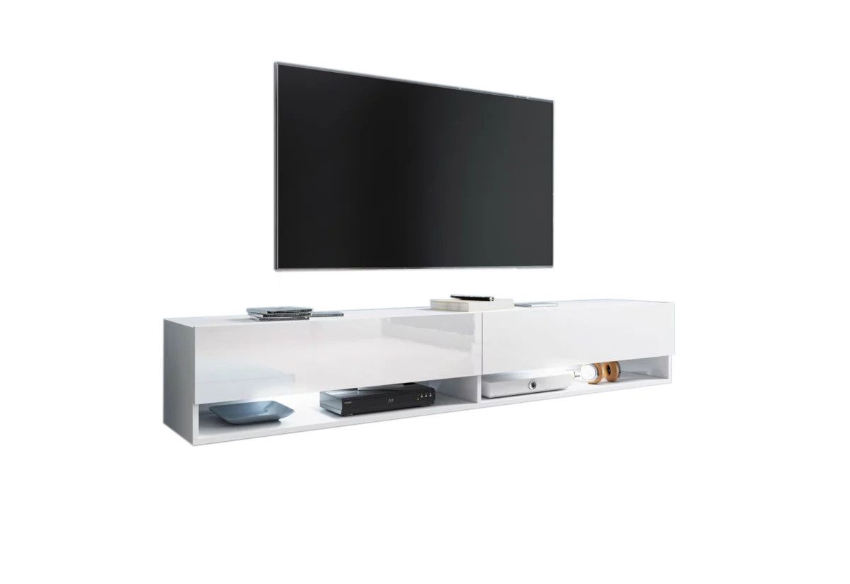 Expedo TV stolík MENDES A 180, 180x30x32, biela/biela lesk, bez LED osvetlenia