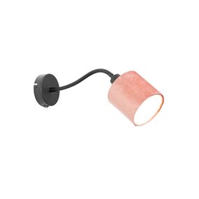 Nástenné svietidlo čierne s tienidlom ružovým vypínačom a ohybným ramenom - Merwe
