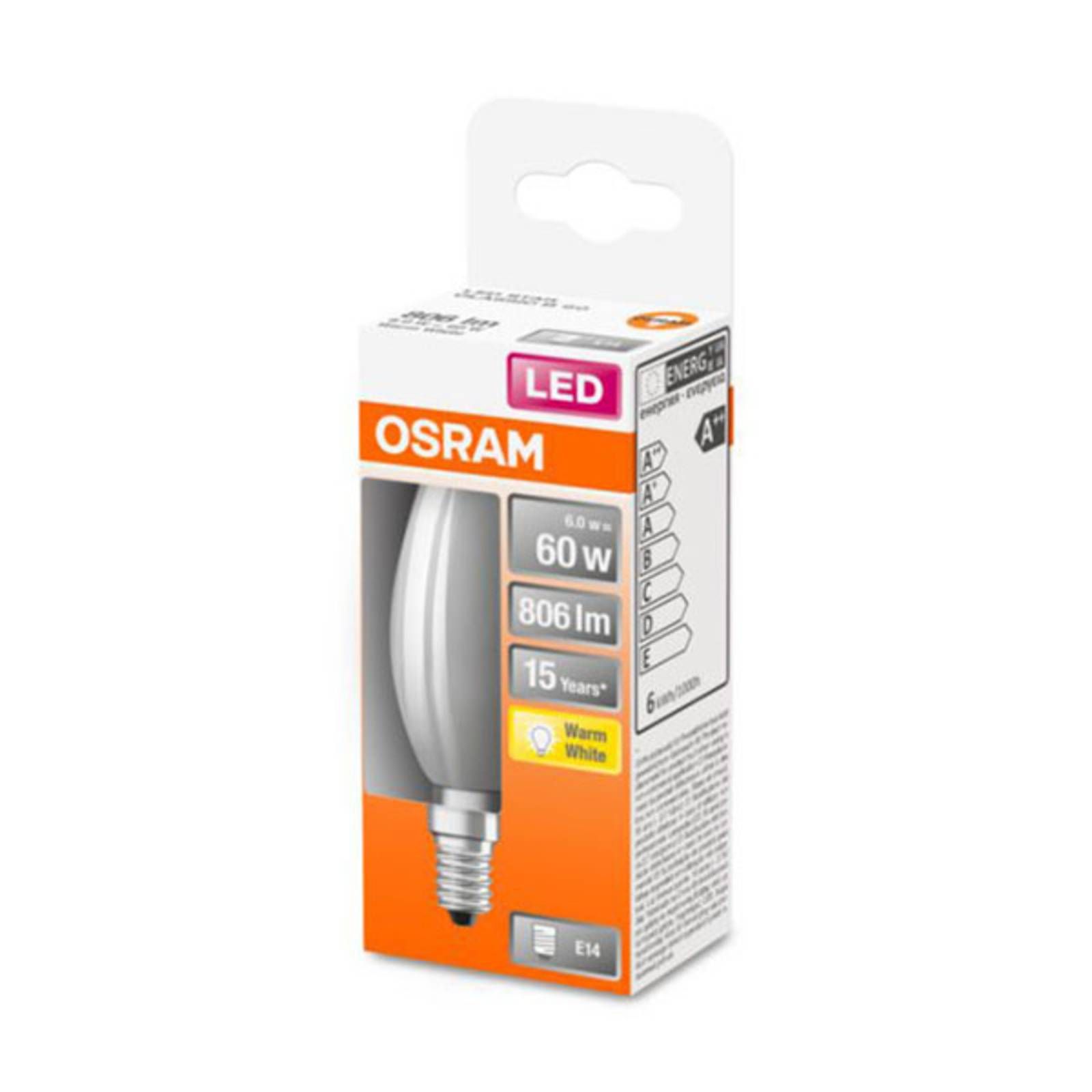 OSRAM LED sviečka E14 Classic B 5, 5W 2 700K matná, E14, 5.5W, Energialuokka: D, P: 10 cm