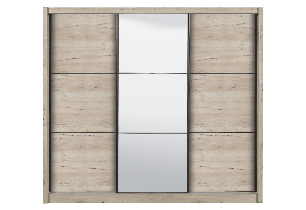 Šatníková skriňa s posuvnými dverami a zrkadlom debby 245 - dub sivý