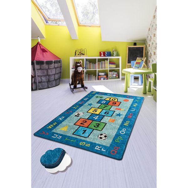 Modrý detský protišmykový koberec Chilam Seksek, 100 x 160 cm
