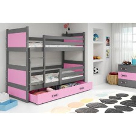Detská poschodová posteľ s výsuvnou posteľou RICO 190x80 cm Ružová Šedá