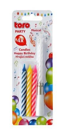 TORO Spievajúca tortová sviečka "Happy Birthday" + 4 sviečky