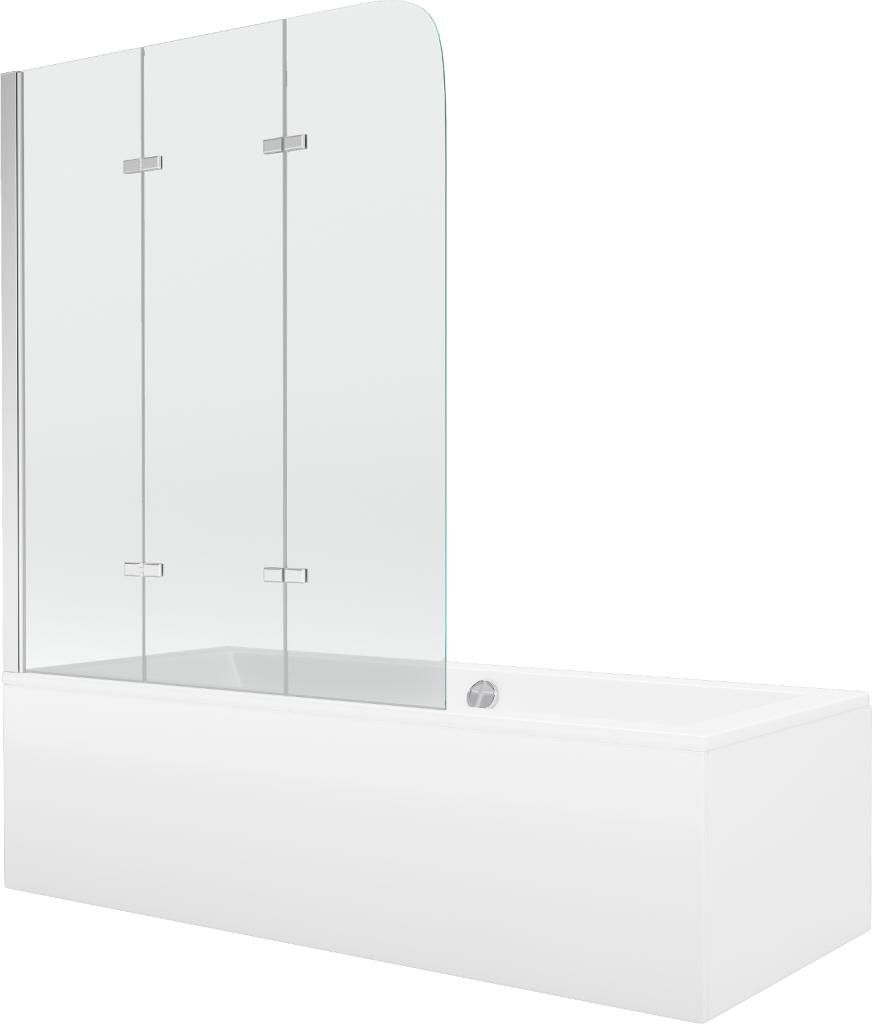 MEXEN/S - Cube obdĺžniková vaňa 180 x 80 cm s panelom + vaňová zástena 120 cm, transparent, chróm 550518080X9012030100