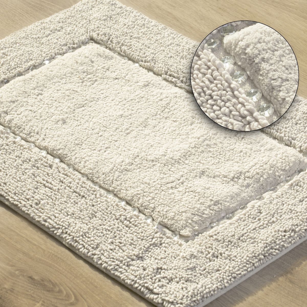 DomTextilu Príjemný bavlnený koberec s kryštálmi v krémovej farbe Šírka: 60 cm | Dĺžka: 90 cm 44483-208076