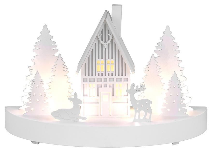 Dekorácia MagicHome Vianoce, Horáreň, 6x LED, MDF, 2xAAA, 25x12x28 cm