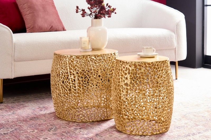 Estila Dizajnový set dvoch konferenčných stolíkov Hoja z kovu zlatej farby 40cm